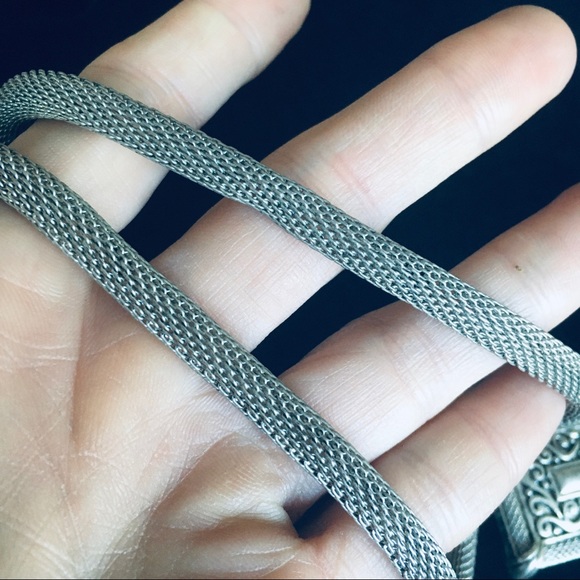 VINTAGE Silver Tone Snake Chain Pendant Necklace - Picture 10 of 15